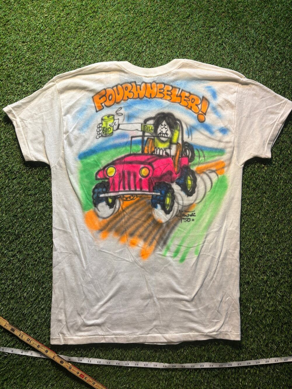 Vintage 1990 Airbrush Four Wheeler Jeep Graphic Tee Signed